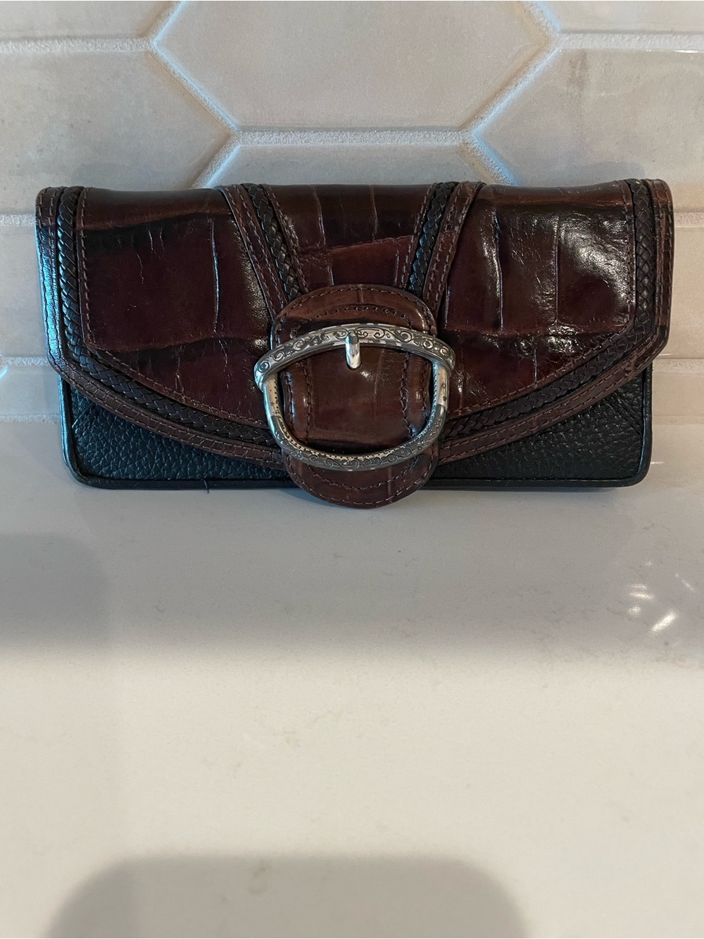 Brighton Brown/Black Leather Buckle Wallet Clutch